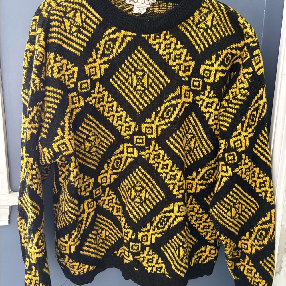 Vintage Lindsay Blake Black and Yellow Geometric Sweater Large